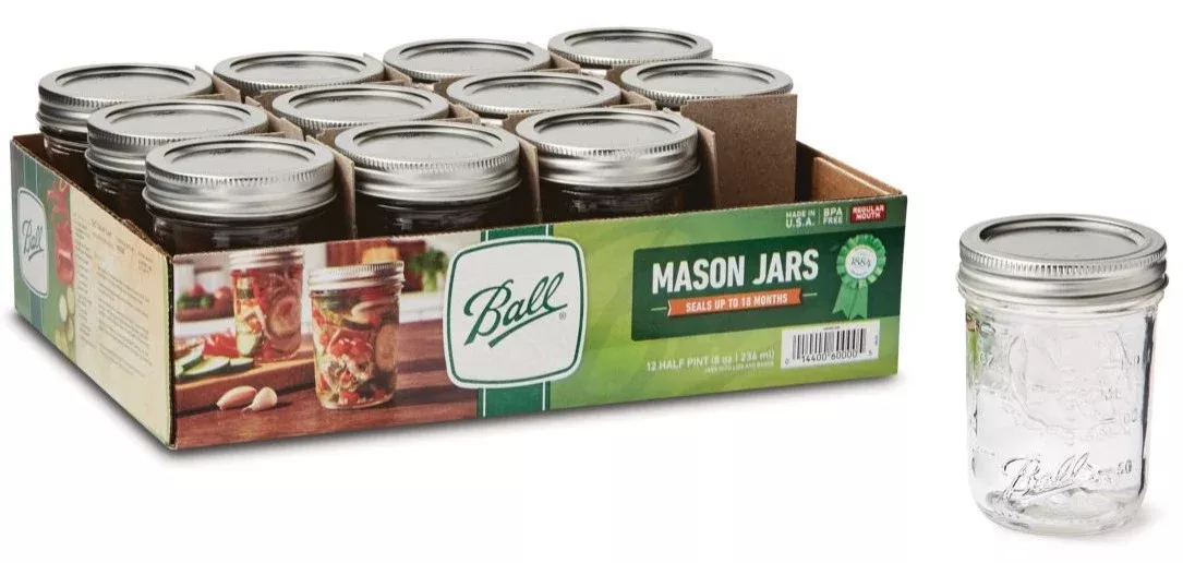 Ball Mason Jars With Lids & Bands, Regular Mouth, 8 oz, 12 Pack