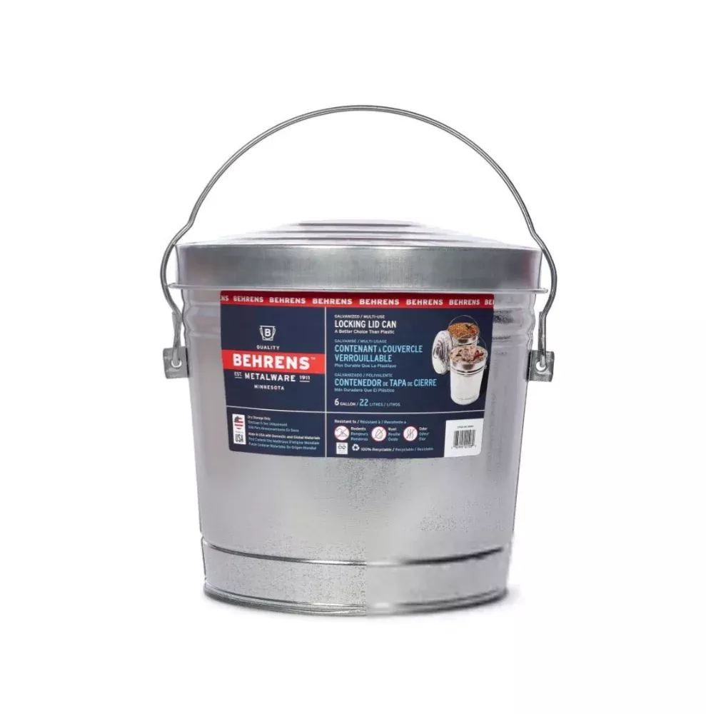 Behrens 6106 Galvanized Steel Locking Lid Storage Can, 6 gal.