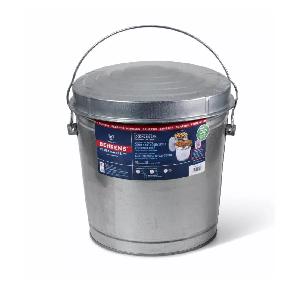 Behrens 6110 Galvanized Steel Locking Lid Storage Can with Lid, 10 gal.