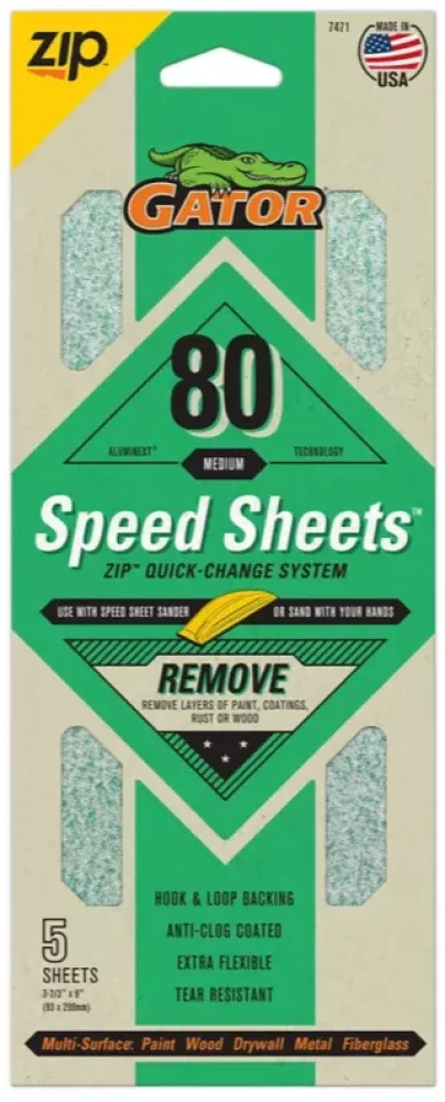 Big Gator Tools 7471 80 Grit Medium Gator Zip Speed-Sheets Sanding Paper, 7471
