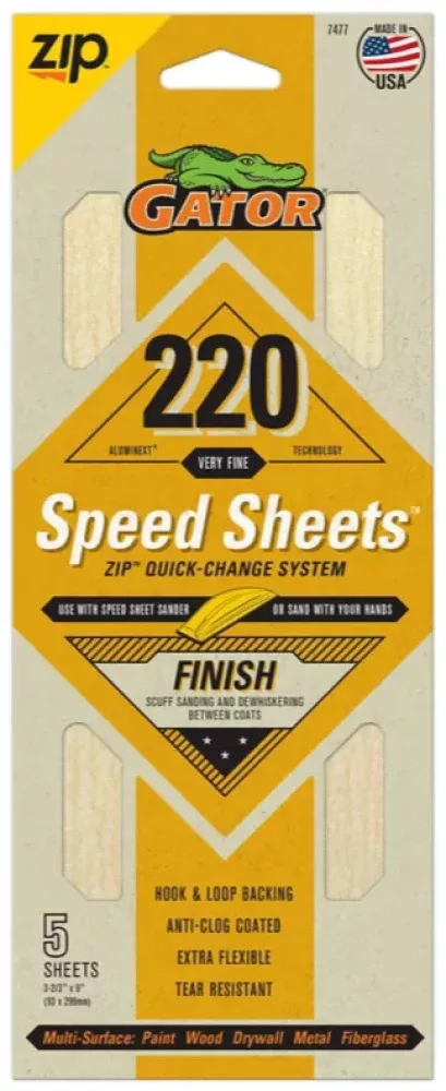 Big Gator Tools 7477 220 Grit Very Fine Gator Zip Speed-Sheets Sanding Paper, 7477