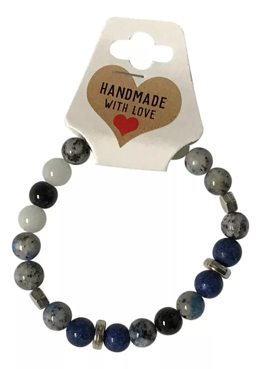 Blue Gray Speckled Stone Beaded Bracelet, Minimalist Stacking Gemstone Jewelry