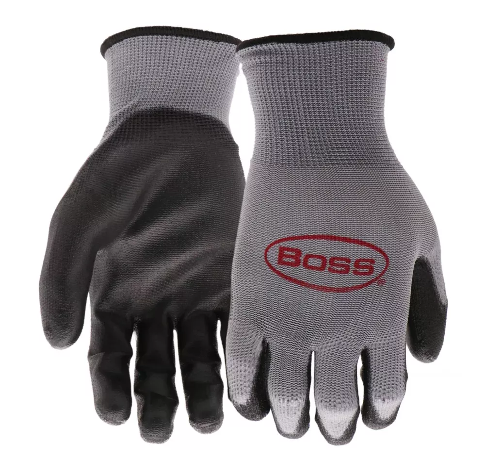 Boss B33131-L10P Men's PU Dipped Work Gloves, 10 Pack, Black/Gray, Large