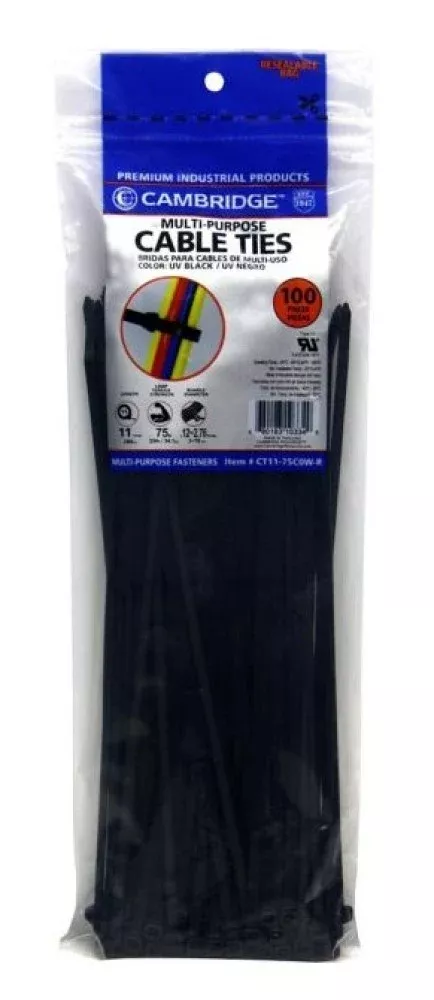 Cambridge CT11-75C0W-R 11 in. Standard UVB Cable Ties 75 lb. Strength, 100-Pack