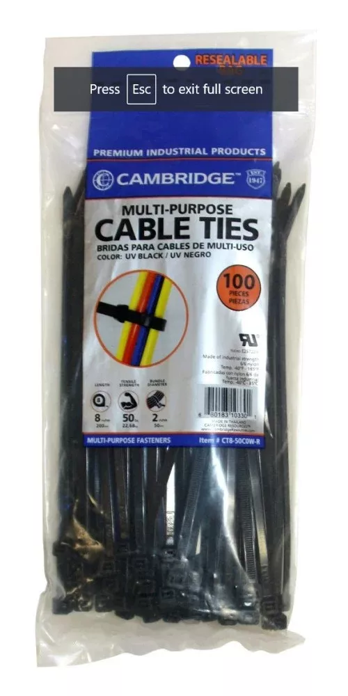 Cambridge CT8-75C0W-R Standard UVB Cable Ties 8 in., 100-Pack