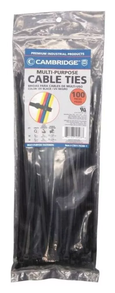 Cambridge CT811-75C0W-R 8 in. and 11 in. Standard Cable Ties Assortment 75 lb. Strength, 100-Pack