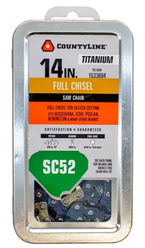 CountyLine T65052NSTSC Full Chisel Titanium Chainsaw Chain,14 in. 52 Drive Link