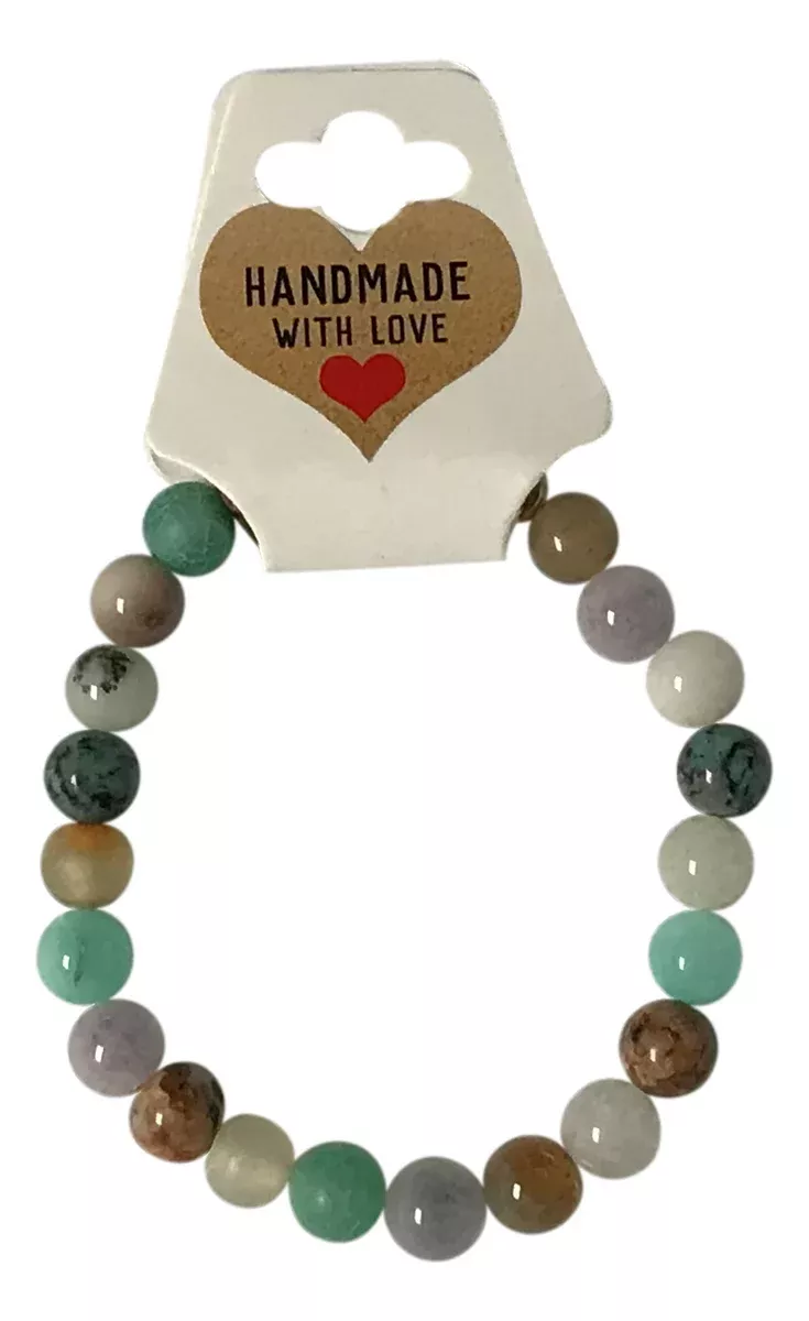 Earth Tone Beaded Bracelet - Green Brown Gemstone Smooth Round Natural Stone Stretch Crystal Jewelry Gift for Women