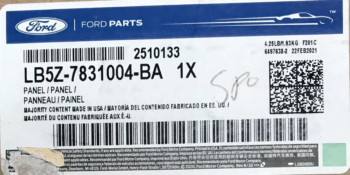 Genuine Ford LB5Z-7831004-BA -"C" Pillar Panel Assembly Inner, LB5Z7831004BA