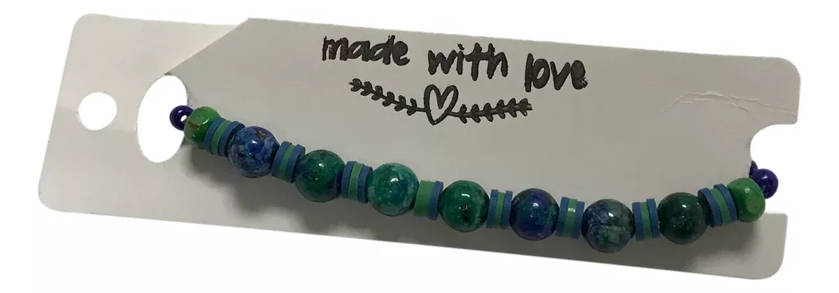 Handmade Beaded Bracelet – Blue & Green Beads with Matching Disc Spacers