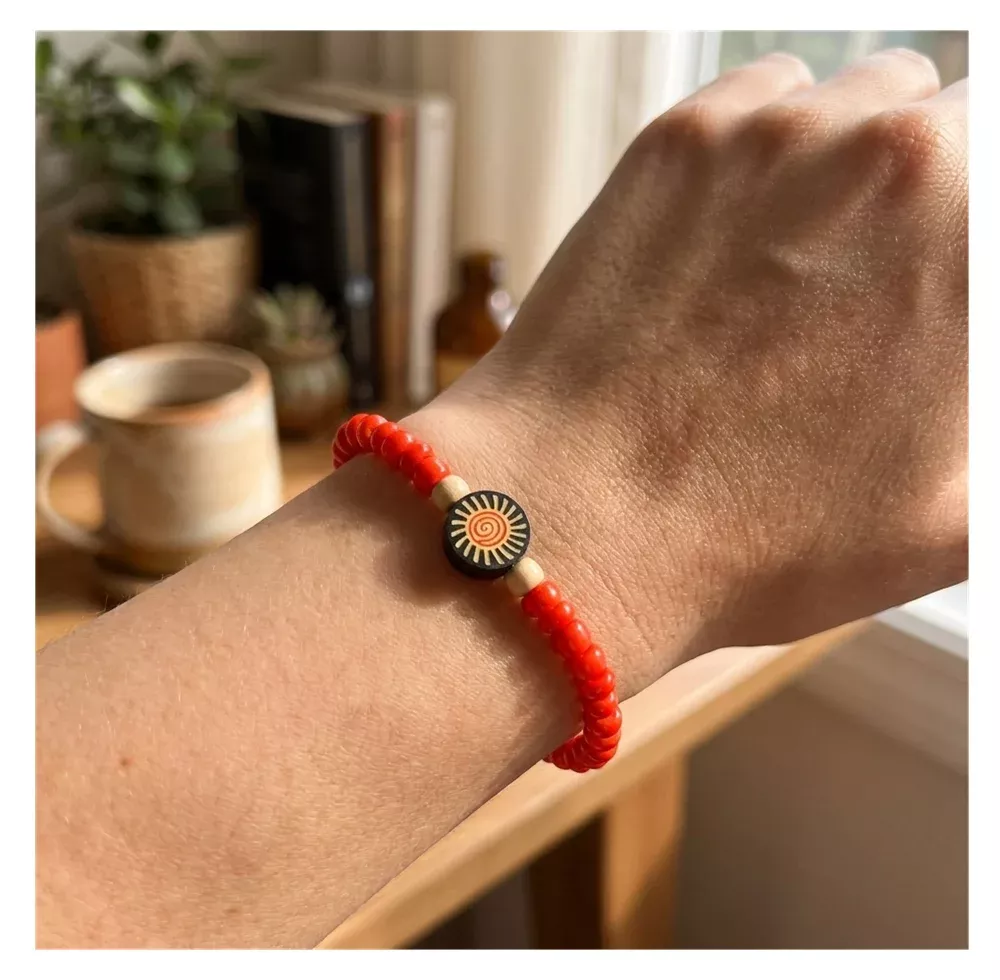 Handmade Red Sunburst Beaded Bracelet, Novelty Jewelry
