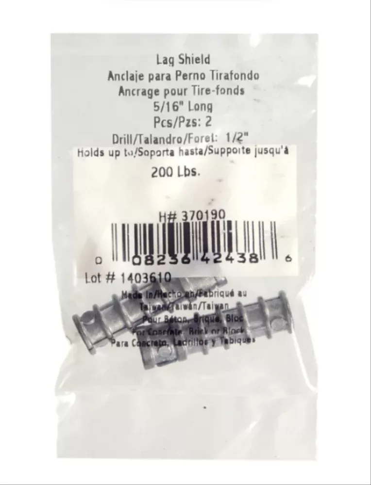 Hillman 370190 5/16 in. Long Lag Shield Anchors, 2-Pack