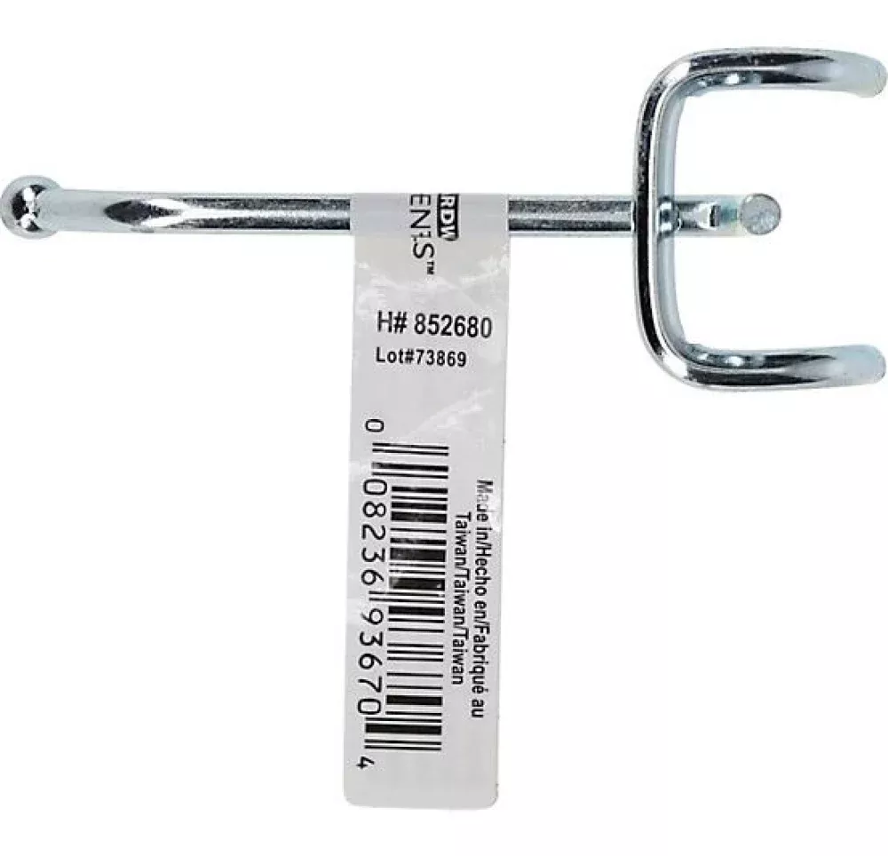 Hillman Hardware Essentials 852680 Single Hook 0.148" x 2" for 1/8" and 1/4" Pegboard, Zinc