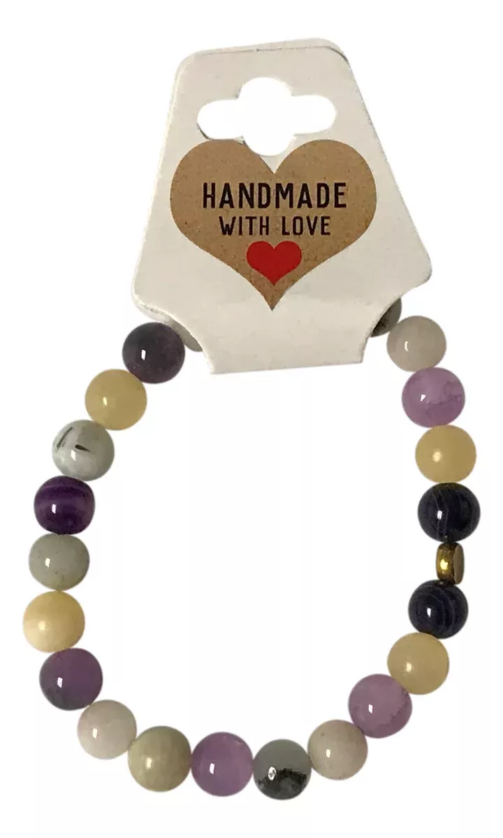 Lavender and Cream Beaded Bracelet, Handmade Stretch Gemstone, Multicolor Boho Minimalist Stacking Jewelry, Gift for Her