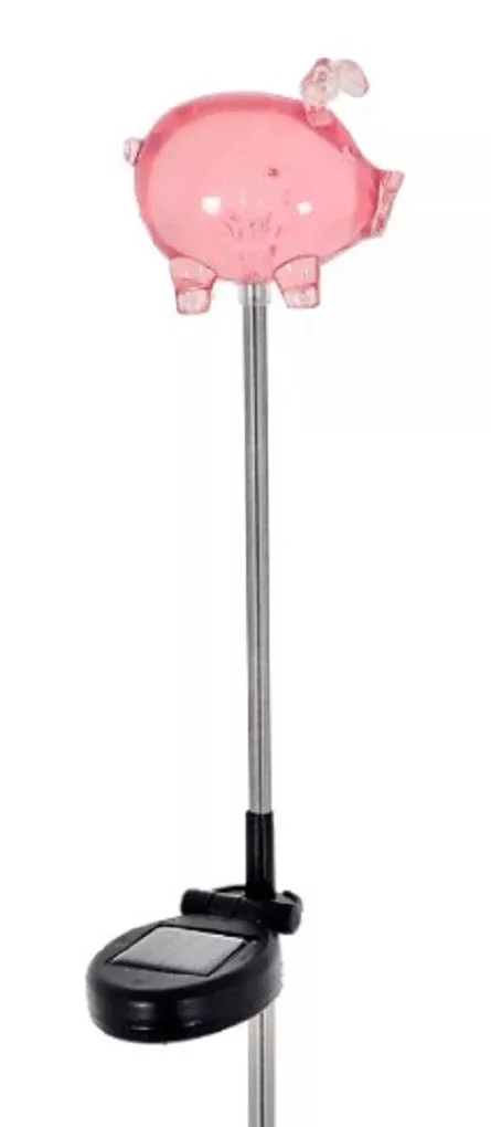 Lux-Landscape SLR2019AS Automatic Outdoor Solar Pig Light with Panel, Pink