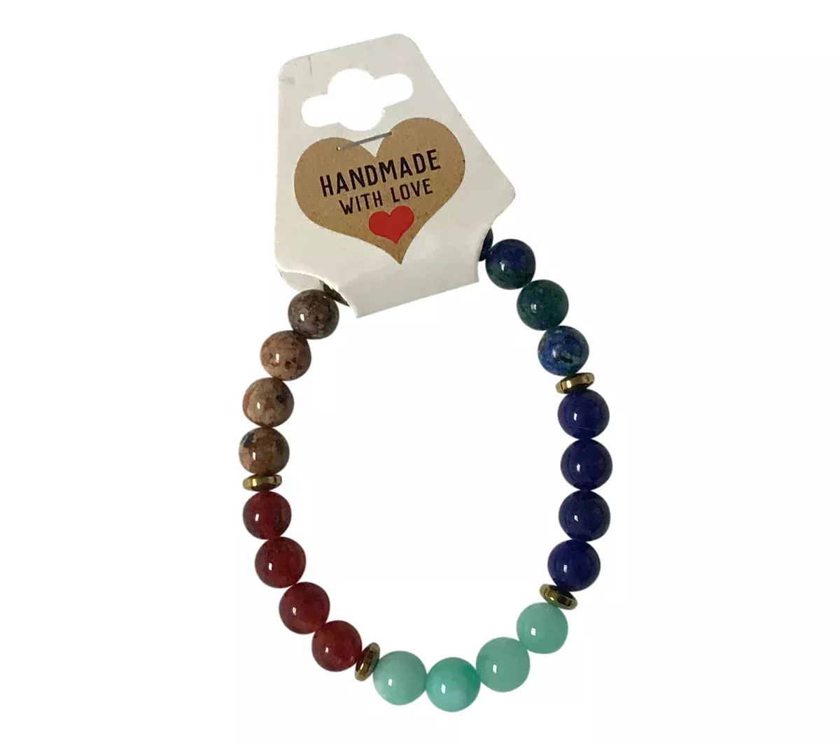 Natural Stone Beaded Bracelet – Blue Green Red Bead Smooth Round Gemstone, Stretch Boho Jewelry