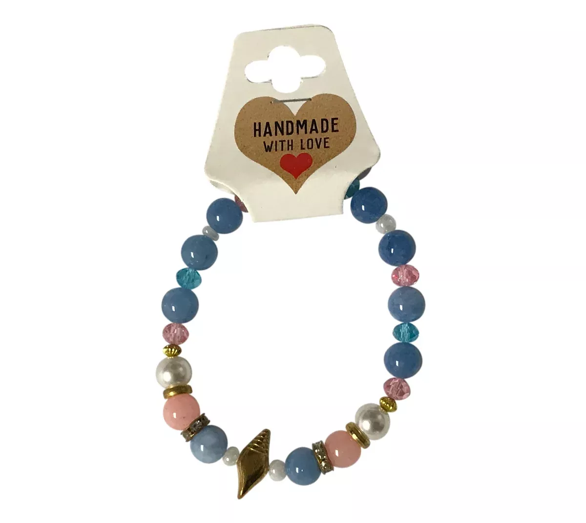 Pastel Ocean Beaded Bracelet, Gold Seashell Charm, Beach Jewelry