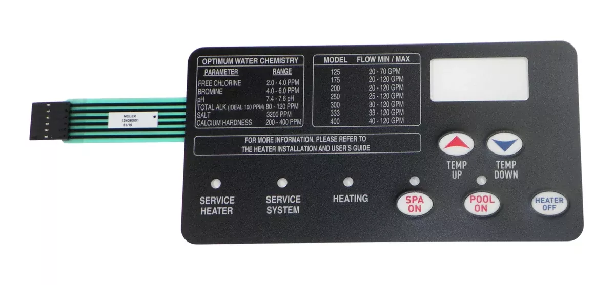Pentair 472610Z Switch Membrane Pad Replacement MasterTemp Pool or Spa Heater