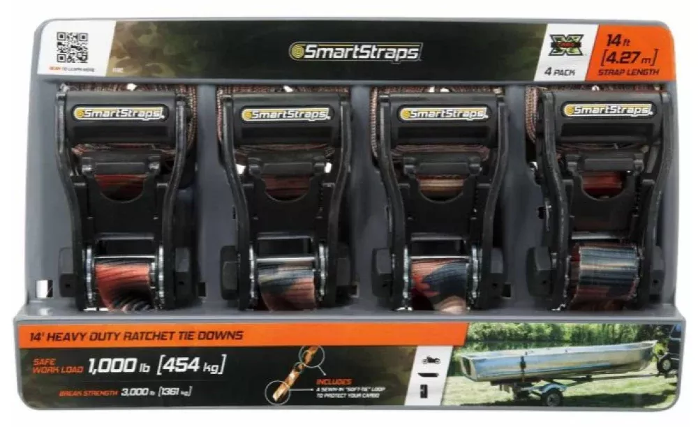 SmartStraps 14 ft. Orange Camouflage RatchetX Tie Down, 1,000 lb., 4-Pack