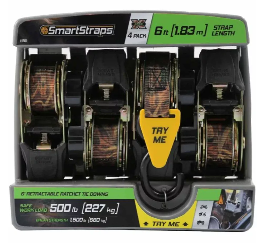 SmartStraps 1961 6 ft. Camo Retractable Ratchet, 500 lb., 4-Pack