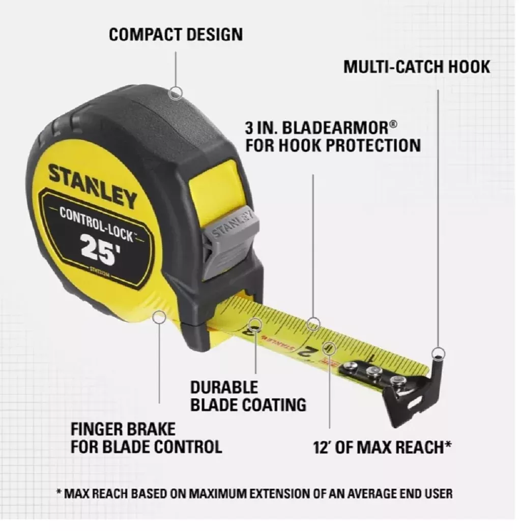 Stanley STHT37255 Control Lock Tape Measure 25 ft. 2 Pack