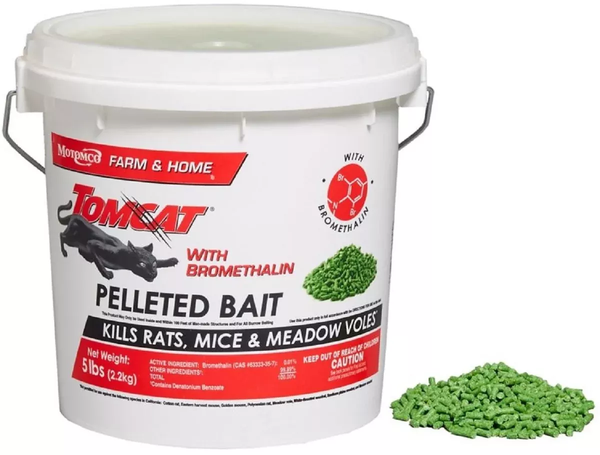 Tomcat 22045 Rodent Killer Pellets with Bromethalin 5lb Indoor & Outdoor Pellets