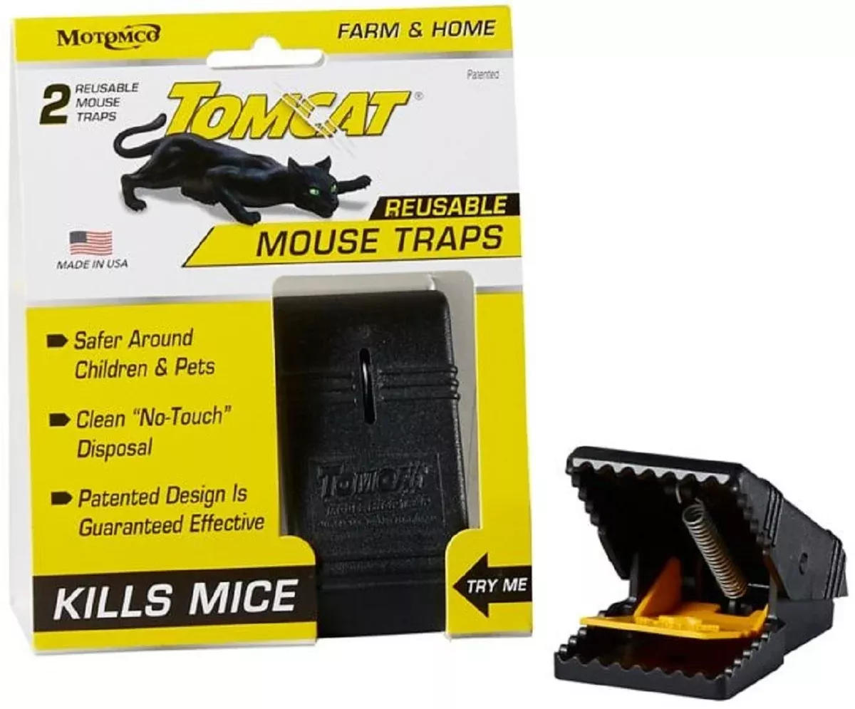 Tomcat 33500 Indoor and Outdoor Mouse Snap Traps Reusable Plastic Black
