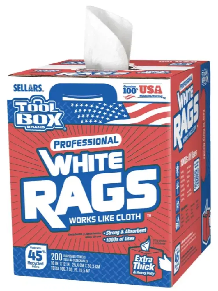 TOOLBOX 5820201 10 in. x 12 in. White Rags Box, 200-Pack